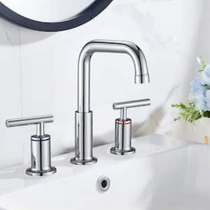 Modern 8 in. Widespread Double Handle 360° Swivel Spout Bathroom Faucet with Drain Kit Included in Chrome