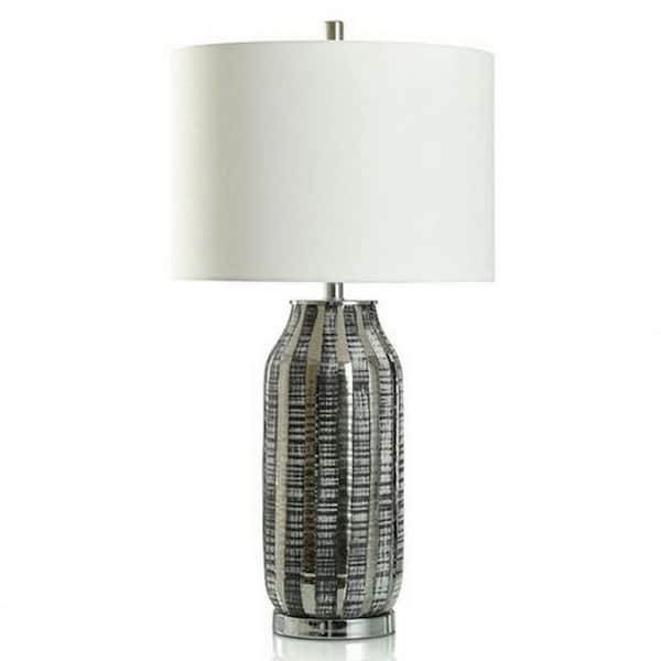 StyleCraft 30.5 in. Silver, Gunmetal, White, Polished Silver Urn Task and Reading Table Lamp for Living Room with White Linen Shade