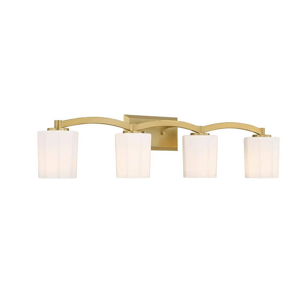 Whitney Warm Brass 4-Light Vanity with Fluted Glass Shades