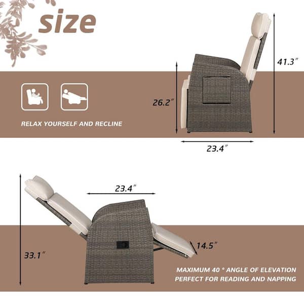 Chillrest Linen Gray Wicker Patio Recliner Chair with Beige Cushion