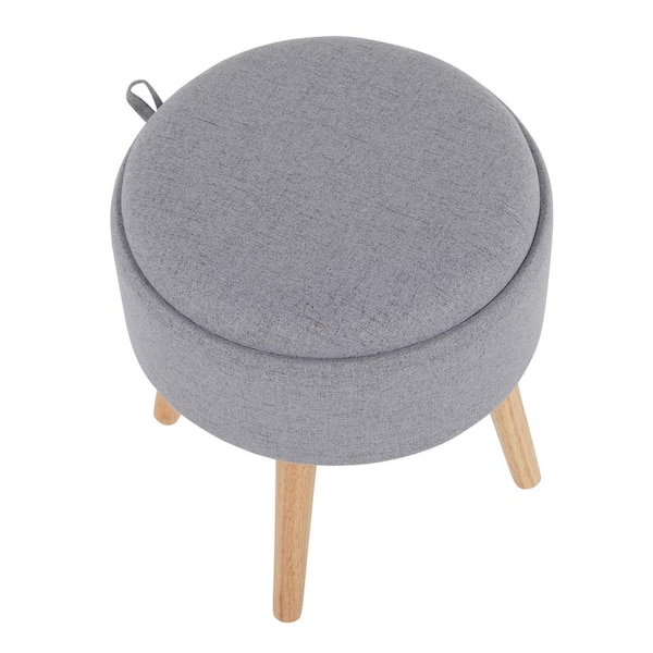 Lumisource Tray 17 in. Grey Fabric and Natural Wood Stool with