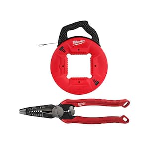 1/8 in. x 240 ft. Steel Fish Tape with 9 in. 7-in-1 Combination Wire Strippers Pliers