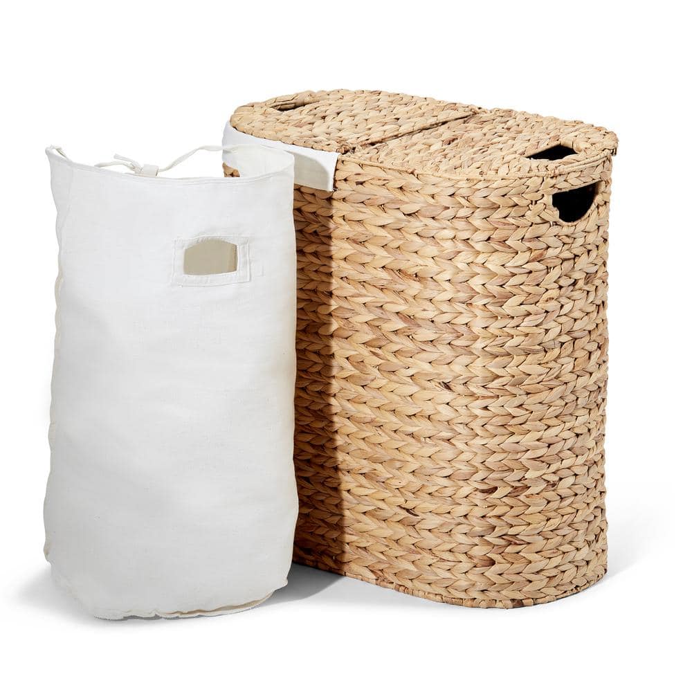 Beige Rectangular Wicker Laundry Hamper with Lid