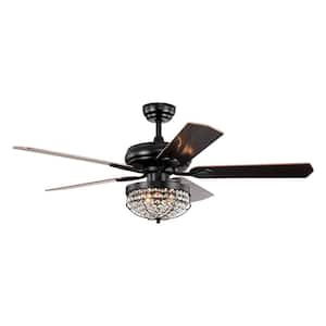 52 in. Smart Indoor/Outdoor Matt Black Ceiling Fan with Remote Control and 5 Blades Reversible Crystal Chandelier Fan