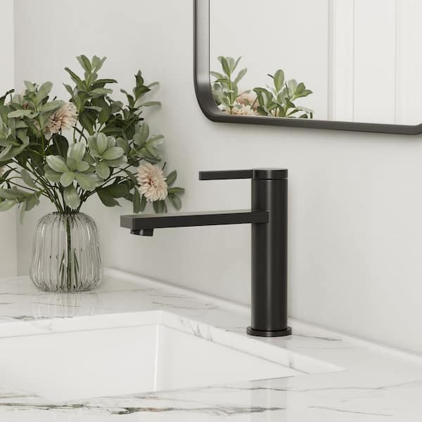 TINIAN Single Hole Single Handle Bathroom Faucet with Pop-up Drain in Matte black