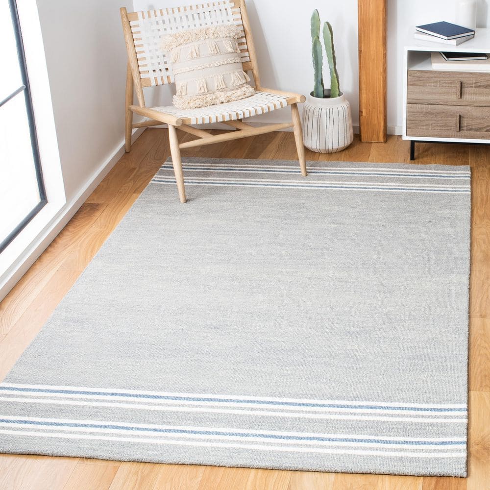 Gray and Blue Hand-Tufted Wool Rectangular Area Rug