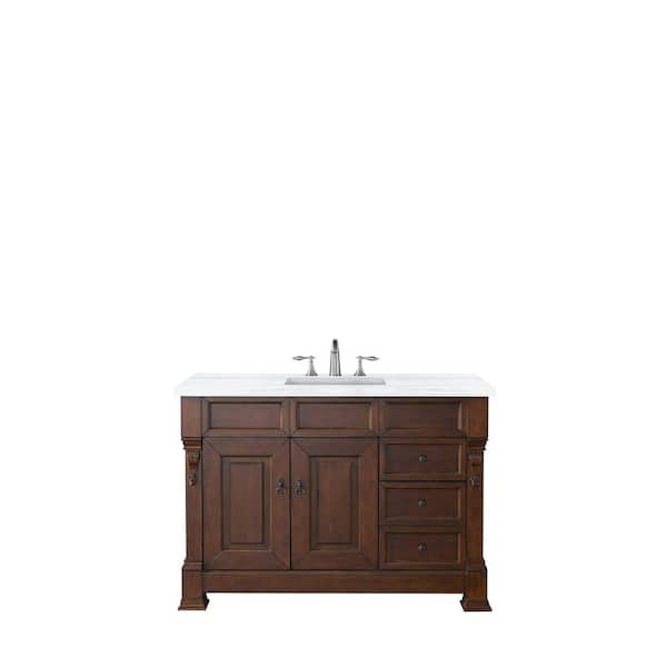 James Martin Vanities Brookfield 48 in. W x 23.5 in. D x 34.3 in. H Single Vanity in Warm Cherry with Solid Surface Top in Arctic Fall