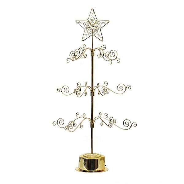 Angel Sar 24 in. Gold Metal Rotating Hanger, Ornament Display Tree Stand for Halloween and Christmas Decorations