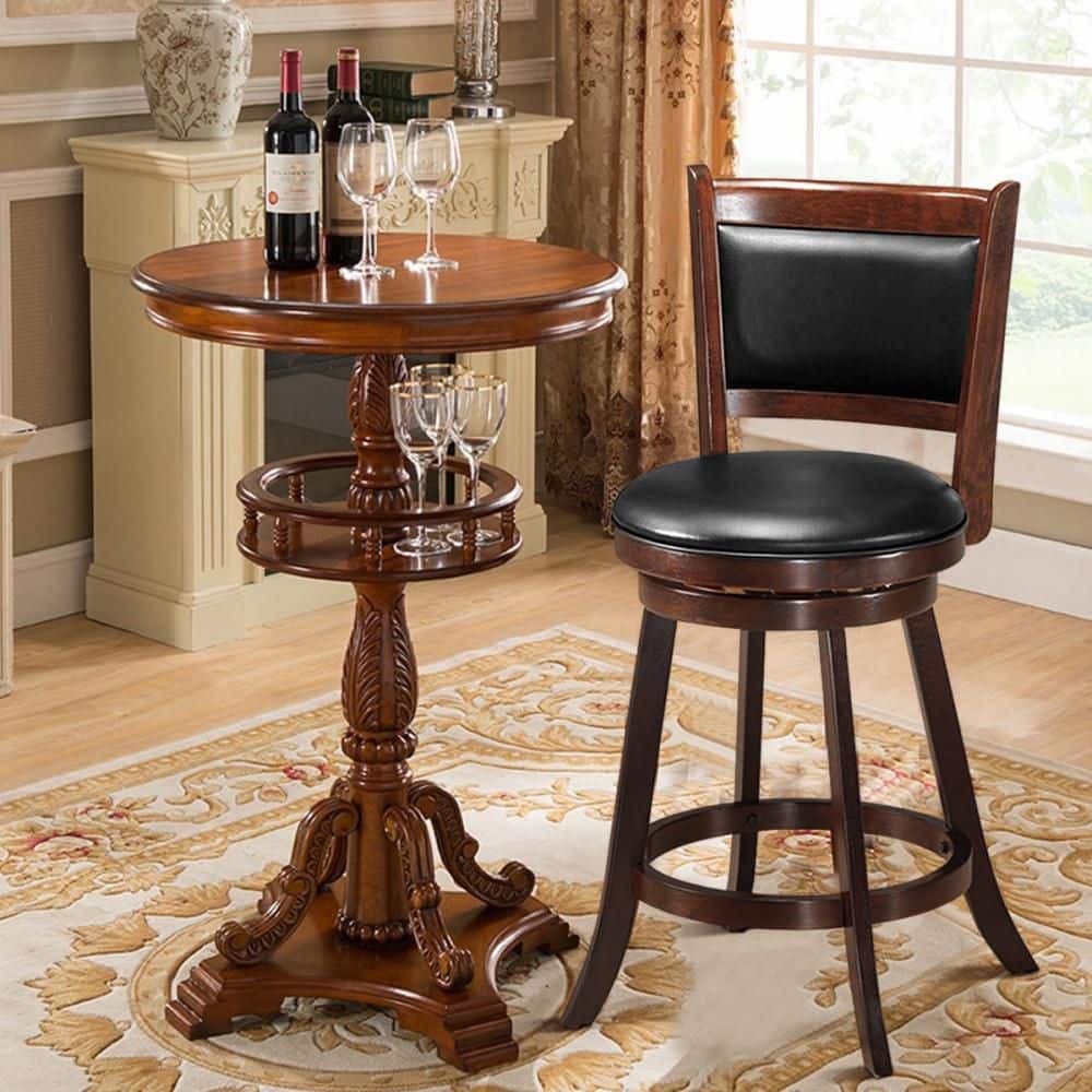 Espresso Swivel Rubberwood Bar Stools with Leather Upholstery