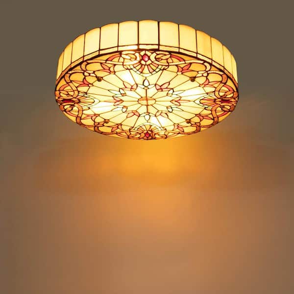 OUKANING 19.68 in. 4-Light Colorful Mosaic Vintage Tiffany Flush