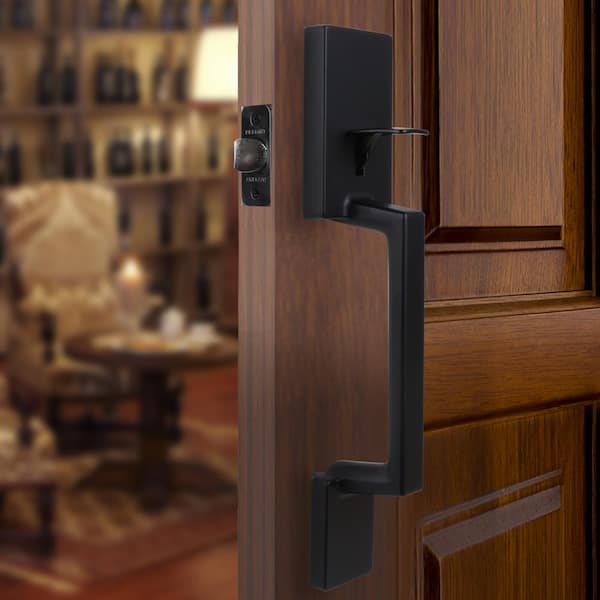 Vancouver Matte Black Entrance Door Handleset with Hartford Interior Knob