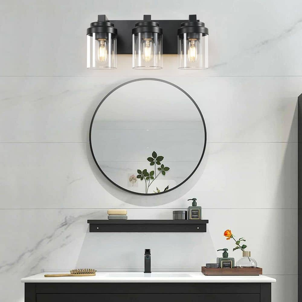 24 in. 4-Light Matte Black Bathroom Vanity Wall Sconce with Clear Glass Shades for Over Mirror Lighting, No Bulbs price history on PriceWatchPro
