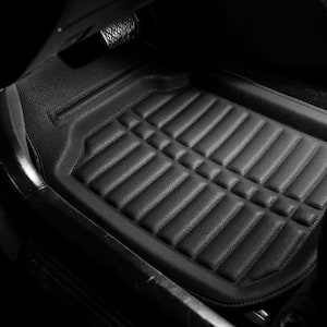 Black Faux Leather Liners Deep Tray Car Floor Mats with Anti-Skid Backing - Full Set