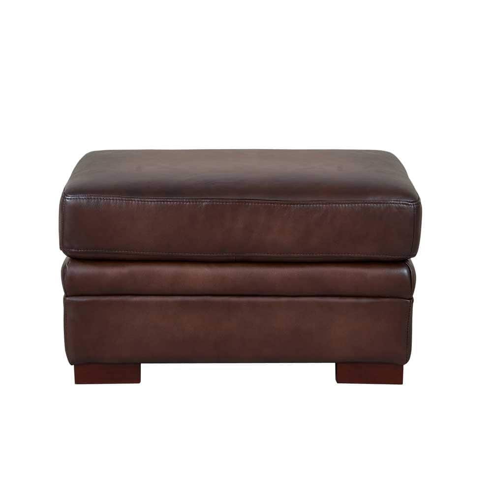 Caramel Brown Leather Ottoman with Solid Wood Legs