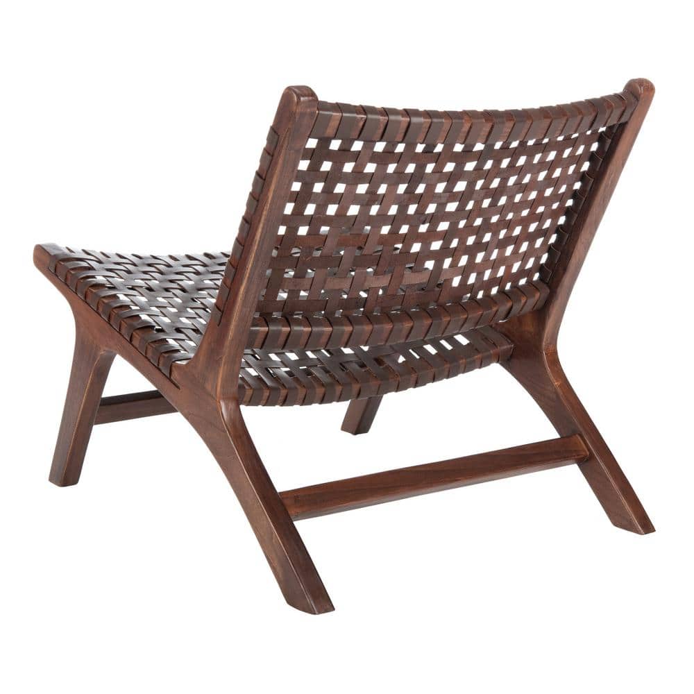 Luna Transitional Brown Leather and Wood Handcrafted Accent Chair