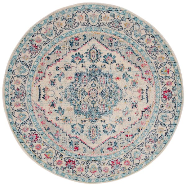 SAFAVIEH Madison Navy/Fuchsia 7 ft. x 7 ft. Round Border Area Rug