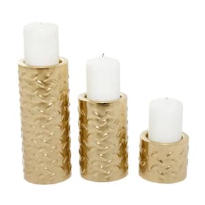Gold Metal Pillar Candle Holder with Studs (Set of 3)