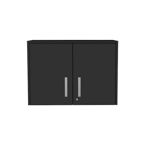 FUNKOL 27.56 in. W x 15.98 in. D x 19.69 in. H Bathroom Storage Wall Cabinet, 2-Doors with Three Shelves in Black, Padlock
