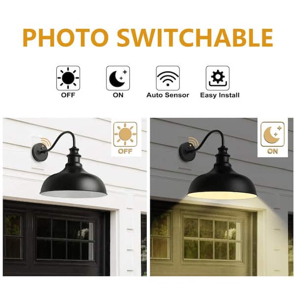 - Gooseneck Metal Modern Shade Exterior to Dawn Outdoor JE-W6337C Depot Wall The Home aiwen Light Black with Barn Hardwired Dusk Sconce Fixture