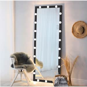 24 in. W x 63 in. H Rectangle Aluminium Frame Black Mirror, Full Length Dressing Mirror with LED Bulbs Touch Control