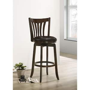 Lambert 30.25 in. Dark Cherry Pub Height Swivel Wood Bar Stool with Upholstered Seat