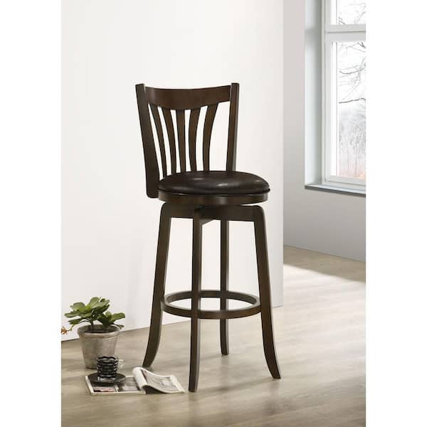 Coaster Lambert 30.25 in. Dark Cherry Pub Height Swivel Wood Bar Stool with Upholstered Seat