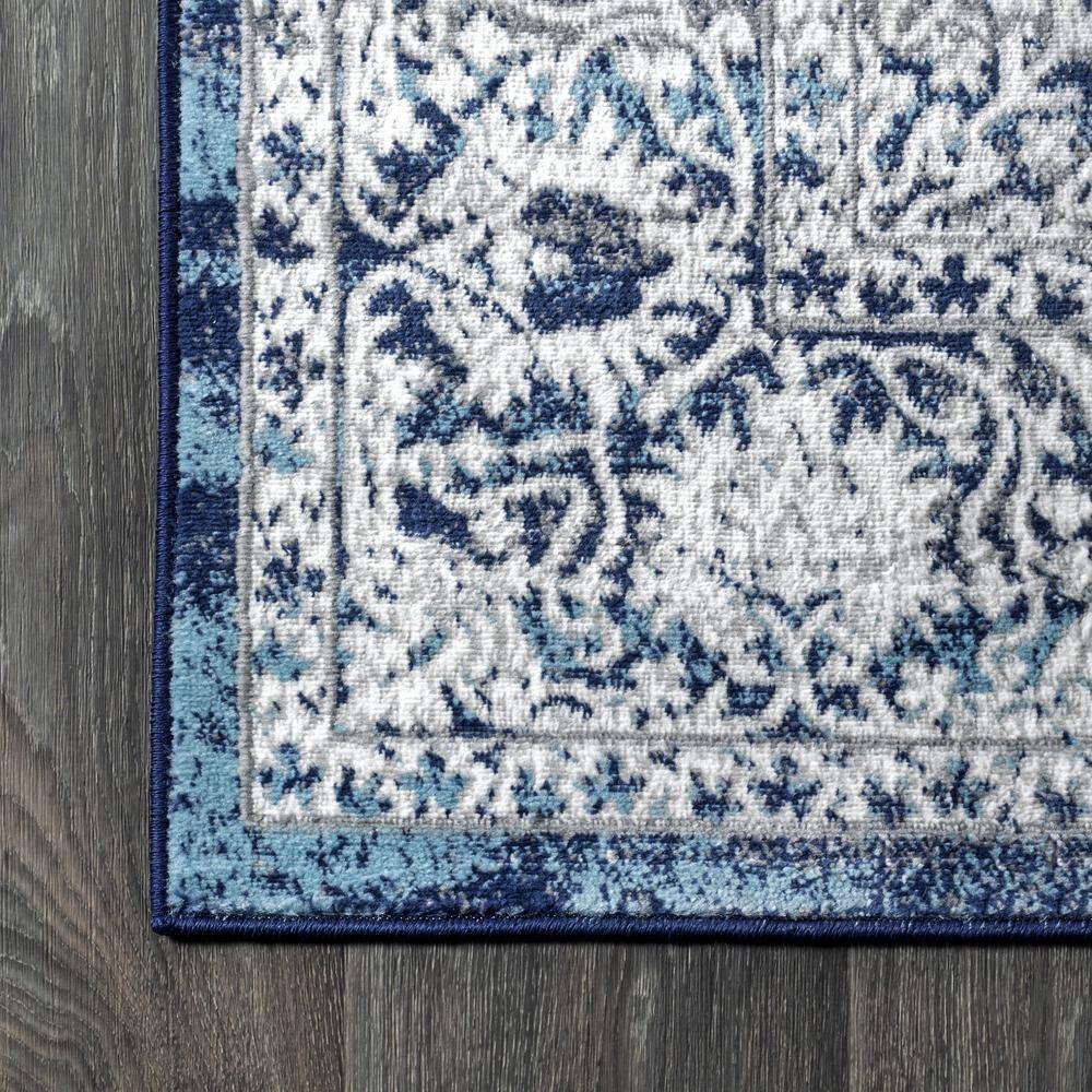 Navy and Light Grey Synthetic Medallion 4' x 6' Area Rug