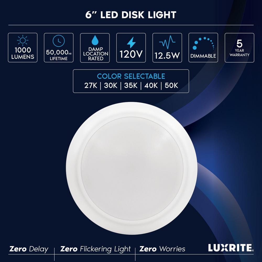White 6-Inch LED Disk Light with Adjustable Color Temperature