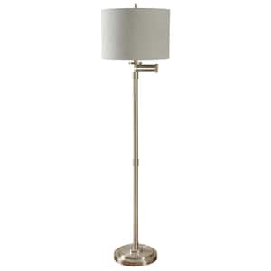62 in. Brushed Steel Floor Lamp with White Hardback Fabric Shade