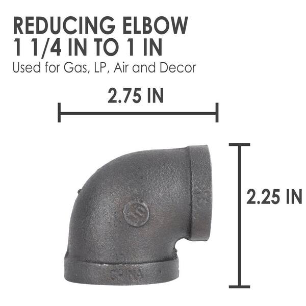 10 Pack Black Malleable Iron 90 Degree Elbows - 1-1/4 X 1/2 Inch Pipe Fittings
