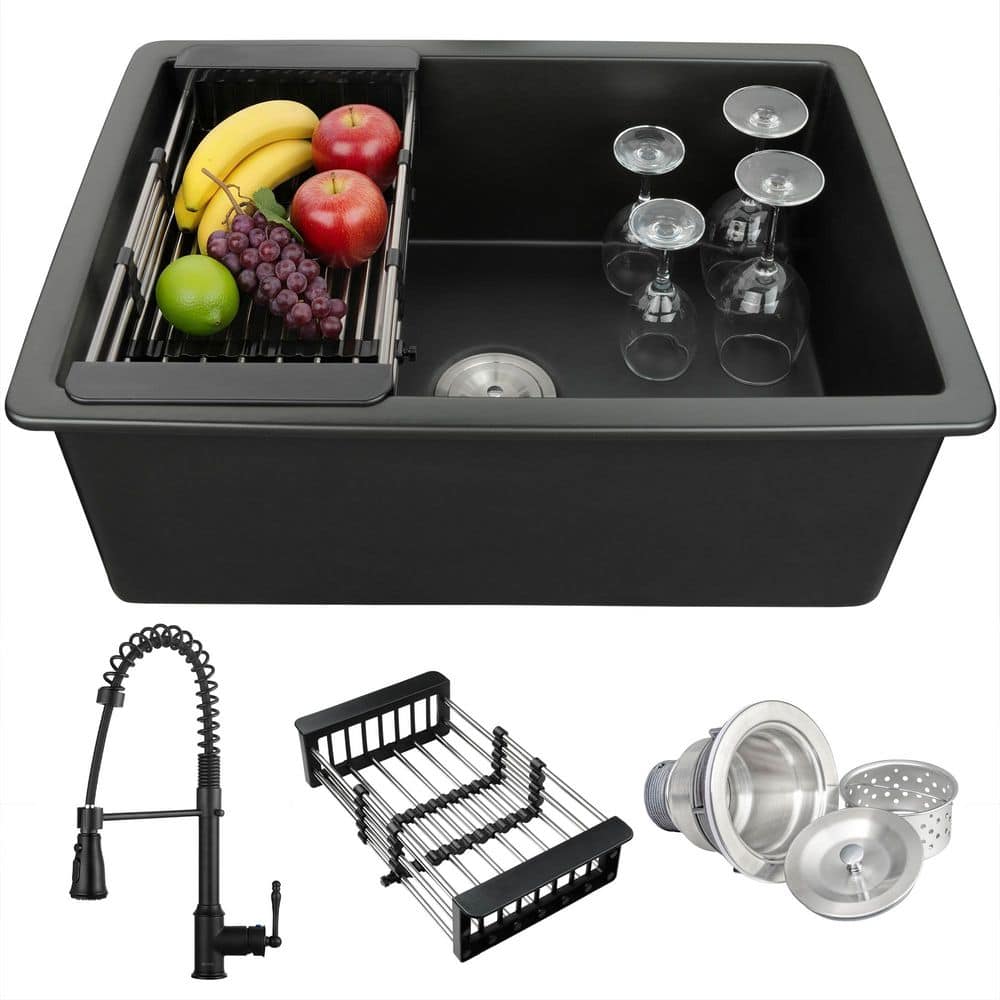 KS 27 in. Undermount Single Bowl Black Fireclay Kitchen Sink with Faucets and Basket Strainer price history on PriceWatchPro