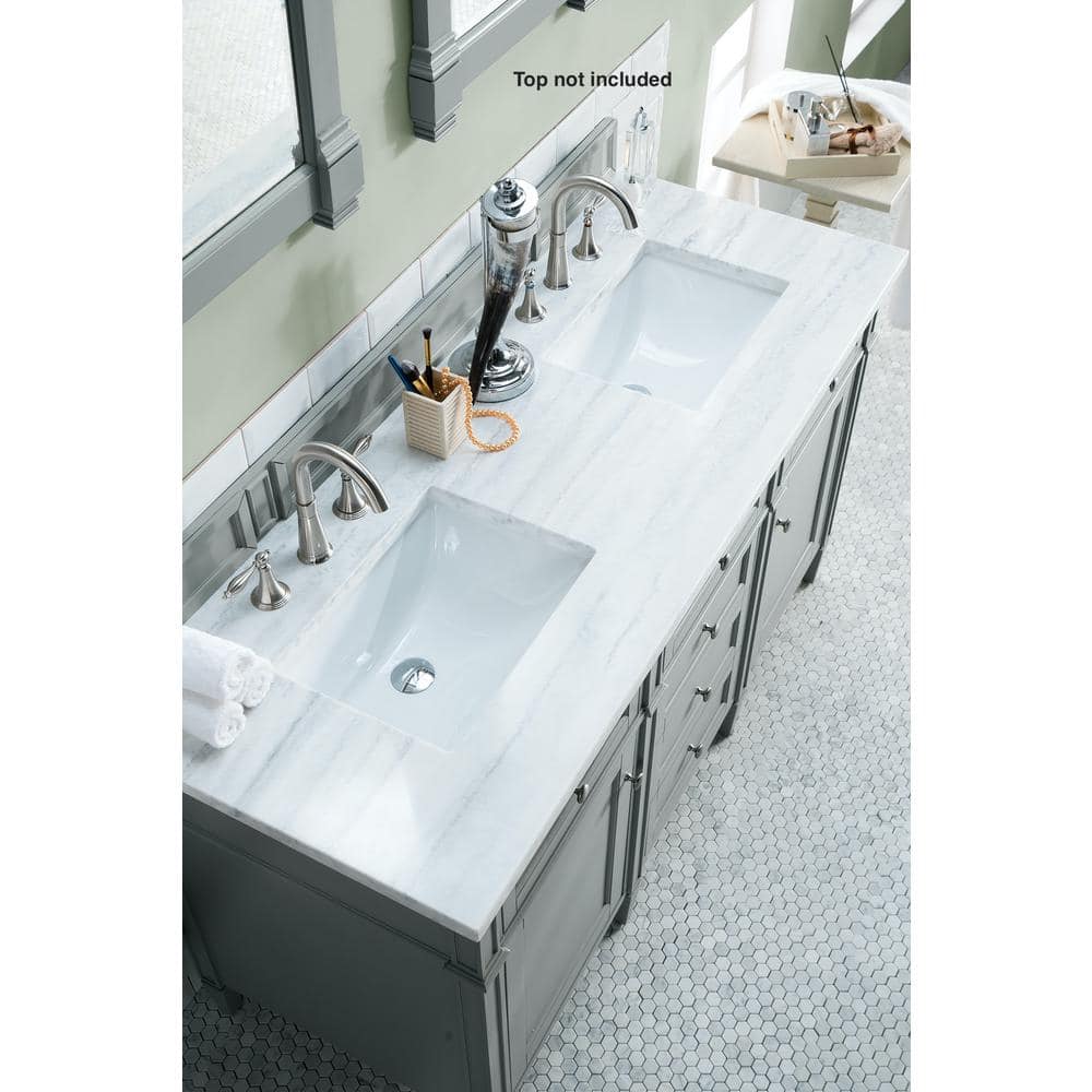 Urban Gray 60" Double Freestanding Solid Surface Vanity with Plywood Base