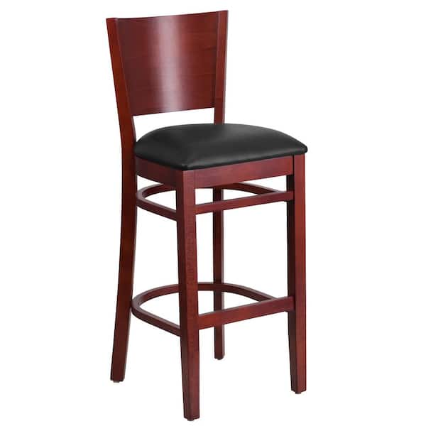Flash Furniture Lacey 31.5 in. Black and Mahogany Cushioned Bar Stool