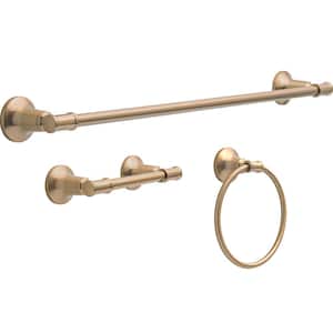 Chamberlain 3-Piece Bath Hardware Set with 24 in. Towel Bar, Toilet Paper Holder, Towel Ring in Champagne Bronze