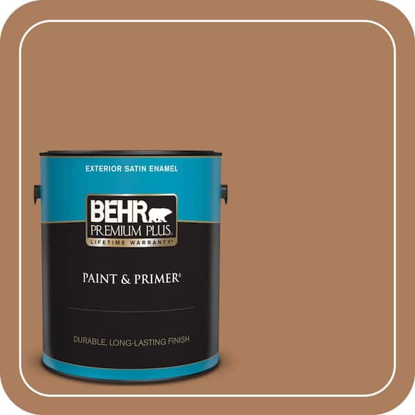 BEHR PREMIUM PLUS 1 gal. #S230-6 Burnt Toffee Satin Enamel Exterior Paint & Primer