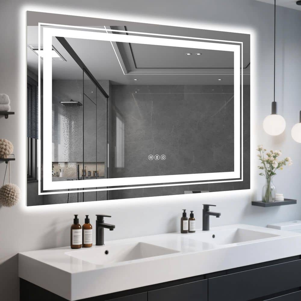 48 in W x 36 in. H LED Mirror for Bathroom, Frameless Bathroom Vanity ...