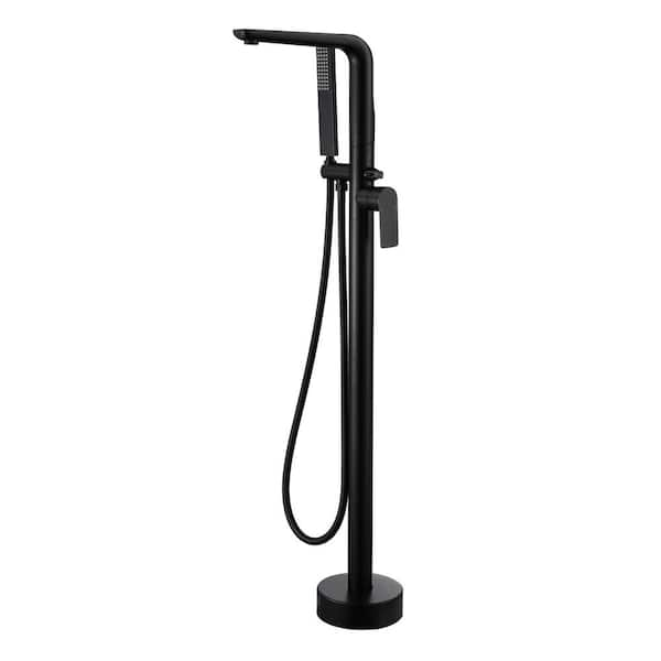 Aurora Decor Aca 1-Handle Freestanding Bathtub Faucet Bath Tub Filler Faucet with Hand Shower Floor Mount in matte black