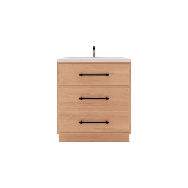 Victoria 30 in. W x 20 in. D x 35 in. H Single Sink Freestanding Bath Vanity in Red Oak with White Acrylic Top