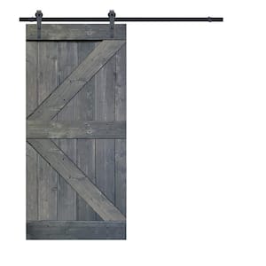 K Series 36 in. x 84 in. Gray Stained Knotty Pine Wood Interior Sliding Barn Door with Hardware Kit