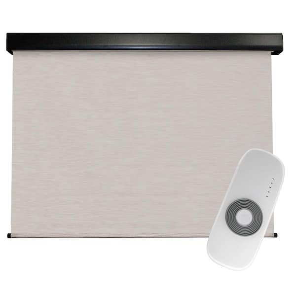 SeaSun Surfside Cream Motorized Outdoor Patio Roller Shade with Valance 48 in. W x 96 in. L
