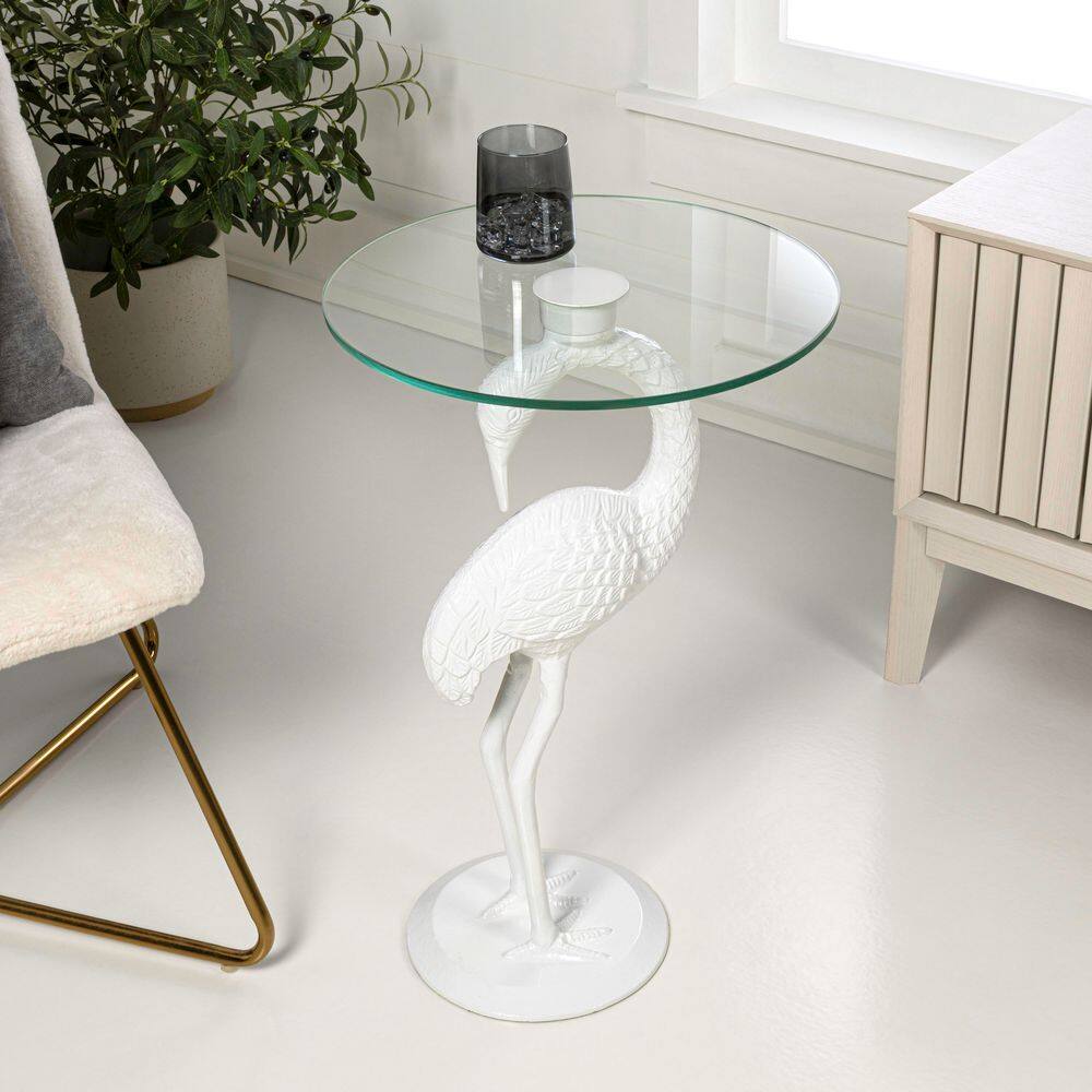 Blanche 16 in. Classic Mid-Century Round Glass Top Flamingo End Table, White price history on PriceWatchPro