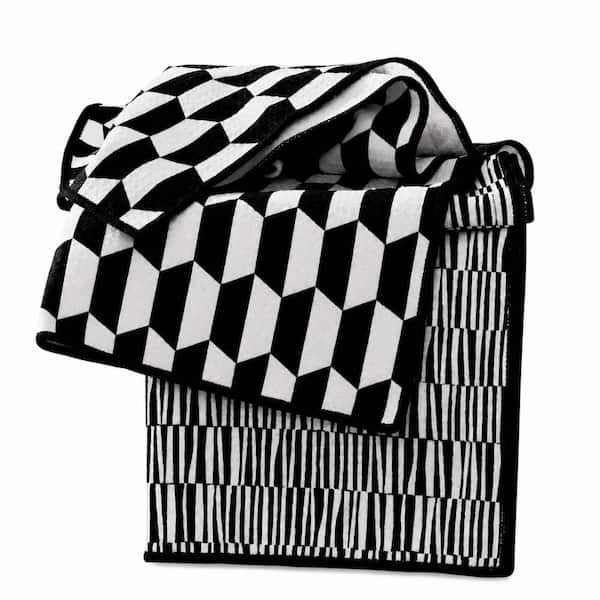 Black and White Mirage Polyester Microfiber Waffle Kitchen Towels Set of 2, 28 in. x 16 in., Quick Dry