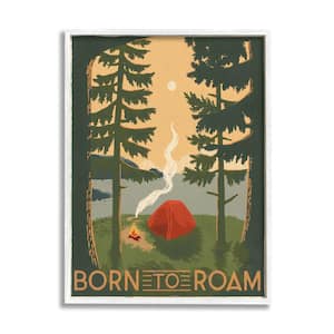 Born to Roam Phrase Rustic Camping Tent By Janelle Penner Framed Print Typography Texturized Art 16 in. x 20 in.