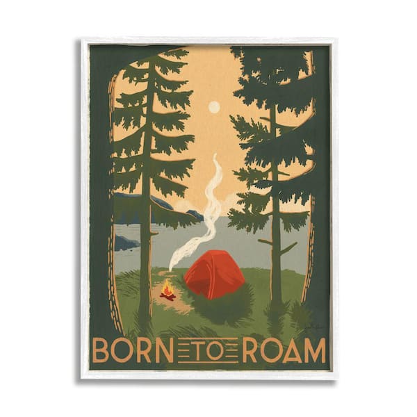 Stupell Industries Born to Roam Phrase Rustic Camping Tent By Janelle Penner Framed Print Typography Texturized Art 16 in. x 20 in.