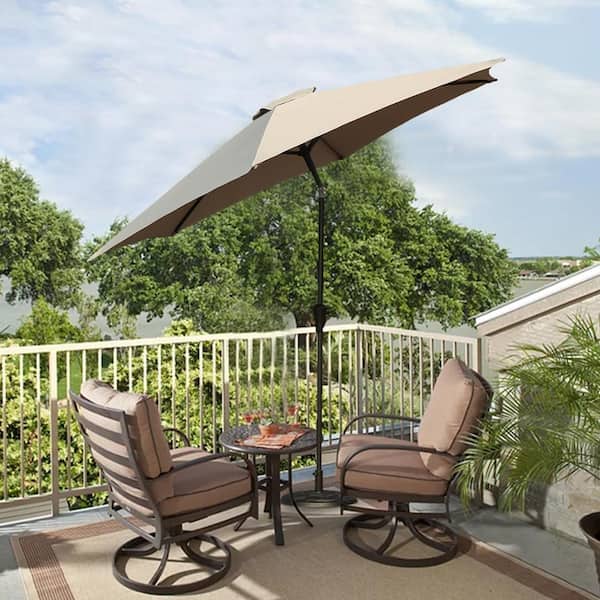 8.8 ft. Aluminum Patio Market Umbrella with Resin Base, Push Button Tilt and Crank Lift, Gray