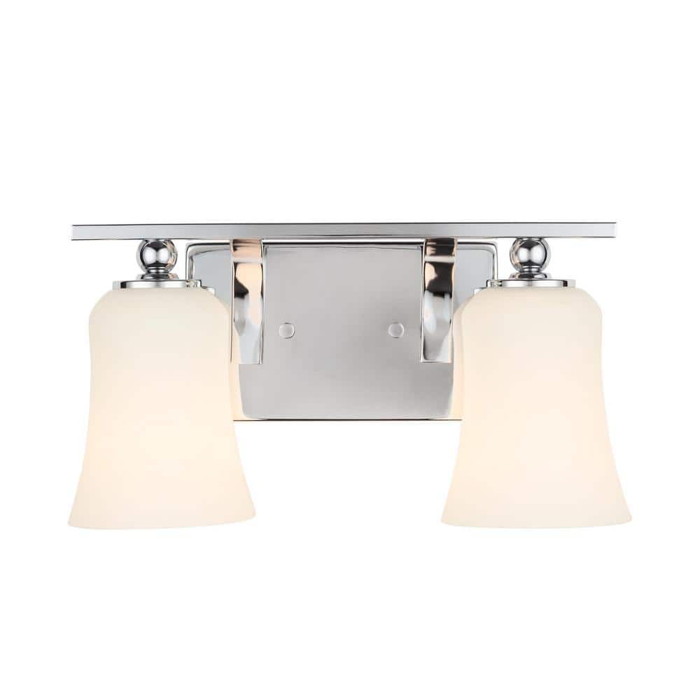Home Decorators Collection 2Light Chrome Square Bath Vanity Light with Etched White Glass 15332