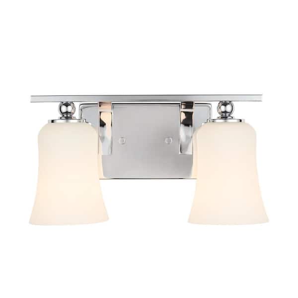 Home Decorators Collection 2-Light Chrome Square Bath Vanity Light with Etched White Glass