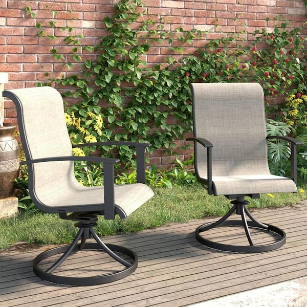 OLILAWN Outdoor Swivel Dining Chairs (Set of 2), 360° Mesh Sling Rocker Sets for Deck, Garden Backyard, Mixed Coffee