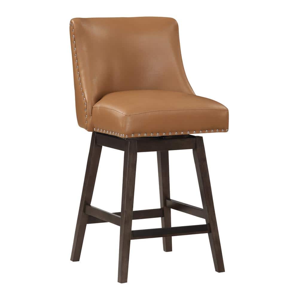 Granville 26" Camel Faux Leather Swivel Counter Stool with Wood Frame