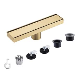 12 in. Stainless Steel Linear Shower Drain with Tile-in Cover in Brushed Gold